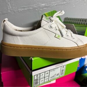 White Canvas Sneakers with Gum Sole